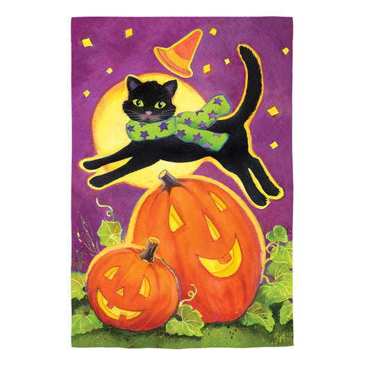 Over the Moon Cat Suede Garden Flag