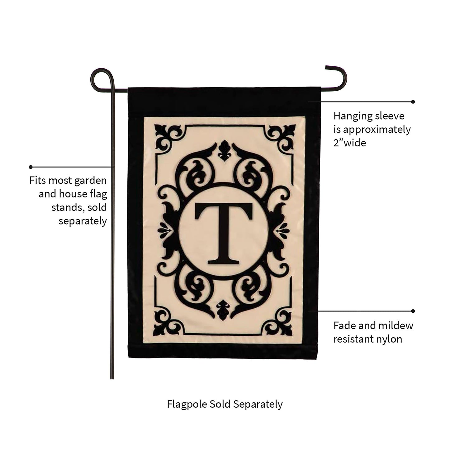 Cambridge Monogram Garden Applique Flag, Letter T