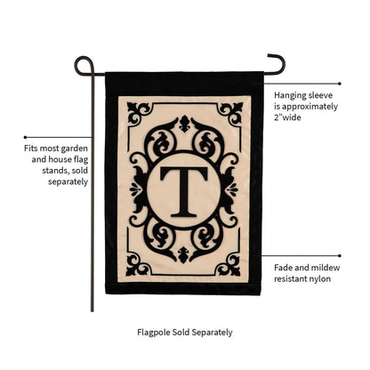 Cambridge Monogram Garden Applique Flag, Letter T