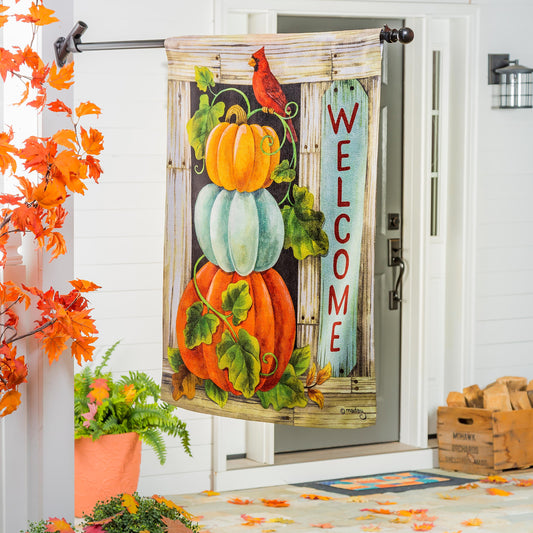 Pumpkin Stack House Textured Suede Flag