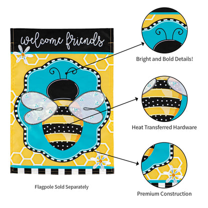 Buzzing Bee Welcome Garden Applique Flag