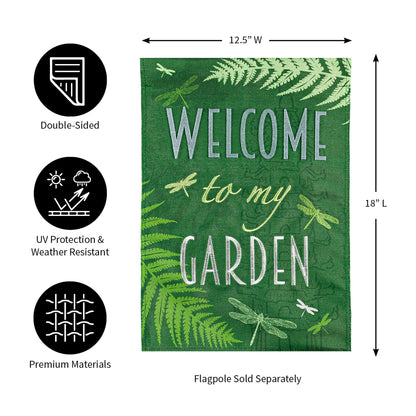 Welcome Dragonfly Garden Burlap Flag