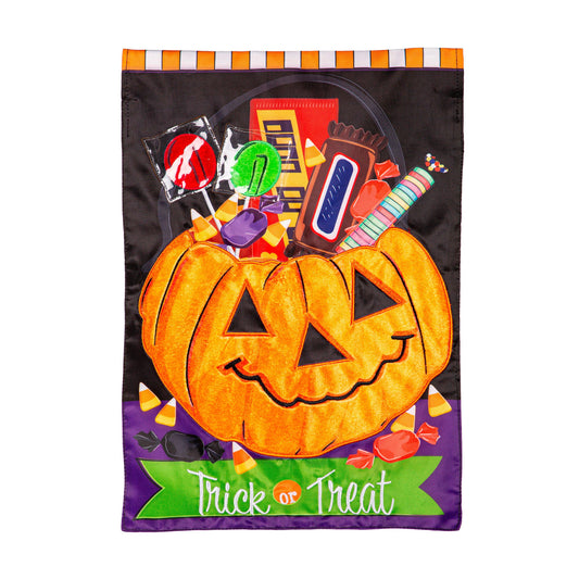 Trick or Treat Halloween Jack O'Lantern Pumpkin Bucket Applique House Flag