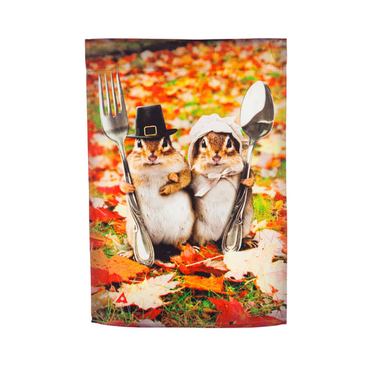 Thanksgiving Gothic Chipmunks Garden Satin Flag