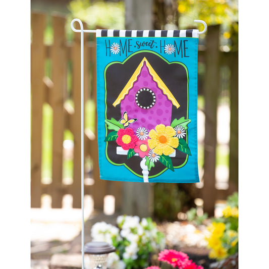 Daisy Birdhouse Garden Applique Flag