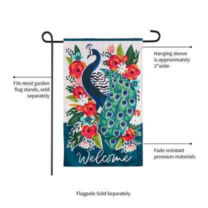 Floral Peacock Garden Linen Flag