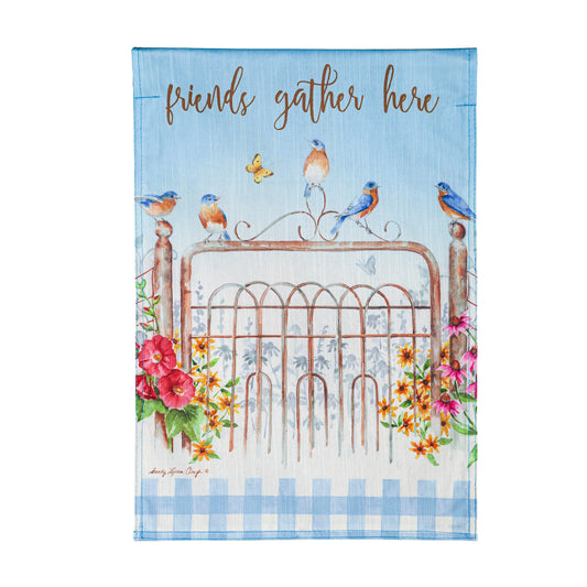 Bluebirds Gather Garden Strie Flag