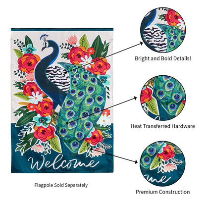 Floral Peacock House Linen Flag