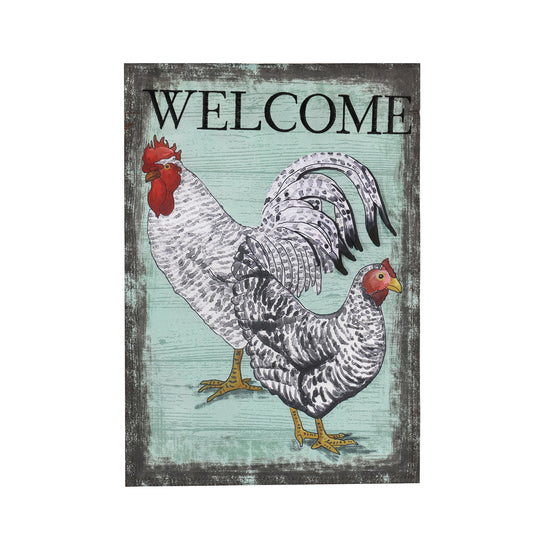 Welcome Rooster Garden Linen Flag
