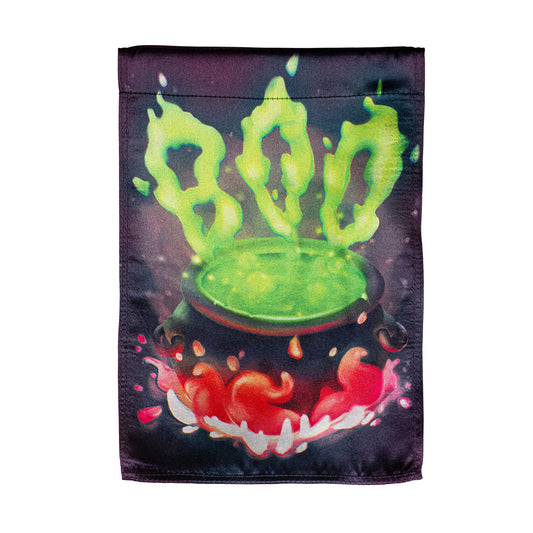 Boo Cauldron Lustre Garden Flag