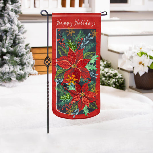 Happy Holidays Poinsettia Garden Flag
