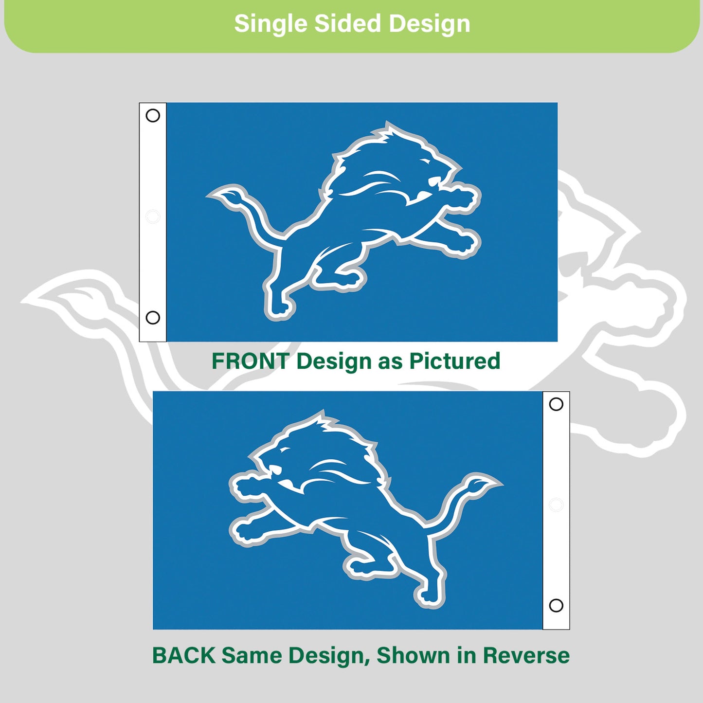 Detroit Lions Single Sided Flag w/ 2 Grommets, 3'x5'