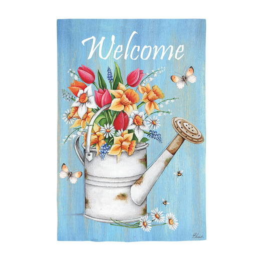 Welcome Flowers Suede Garden Flag