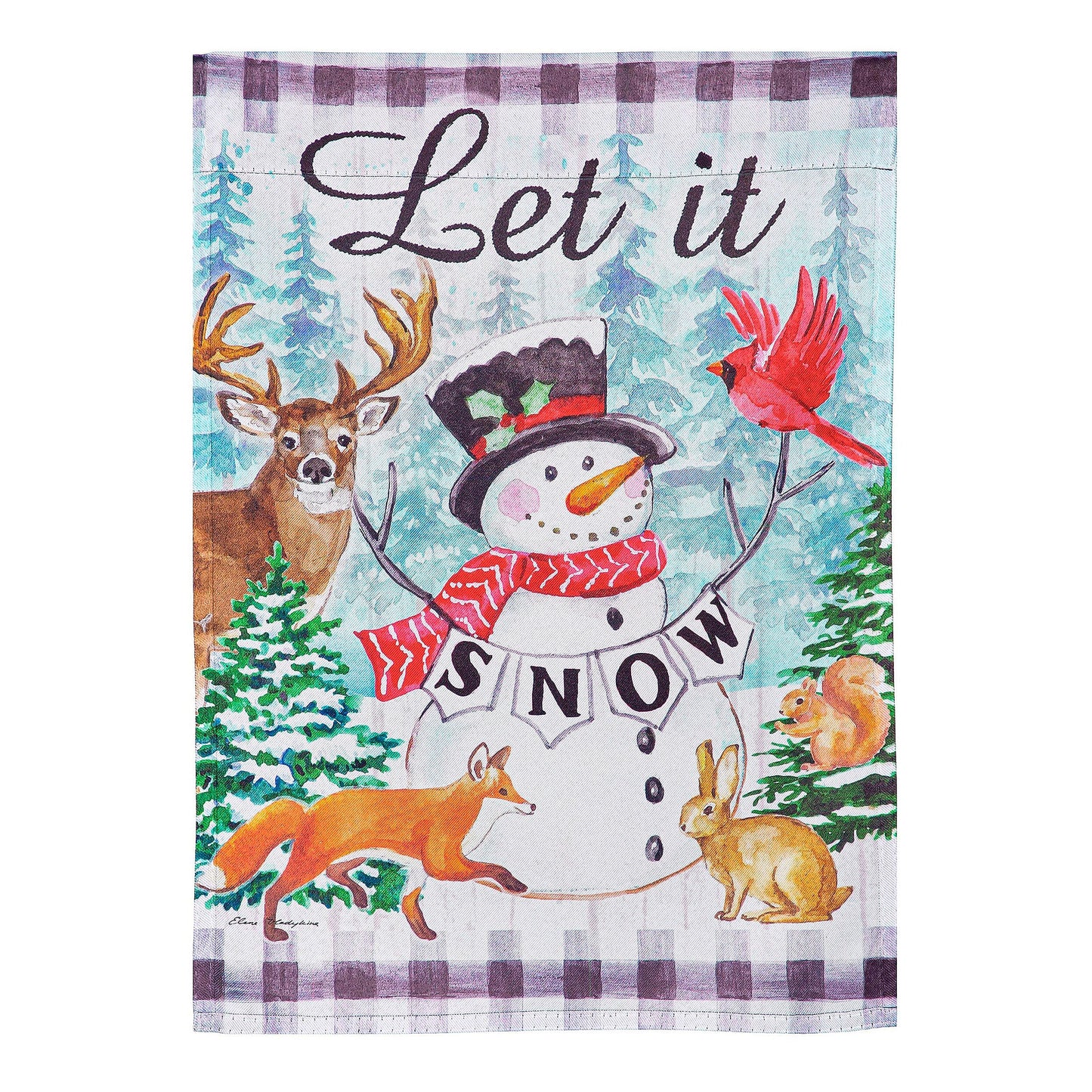 Let it Snow Snowman and Woodlands Suede House Flag