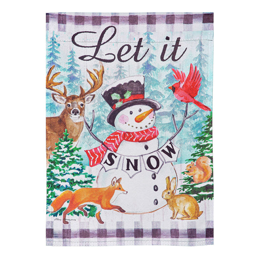 Let it Snow Snowman and Woodlands Suede House Flag