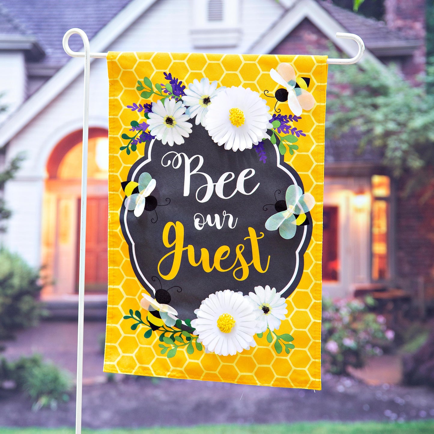Bee Our Guest Frame Garden Linen Flag