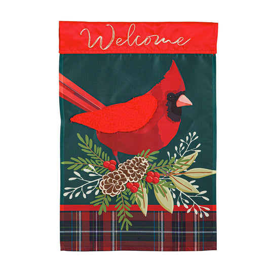 Plaid Cardinal Garden Applique Flag