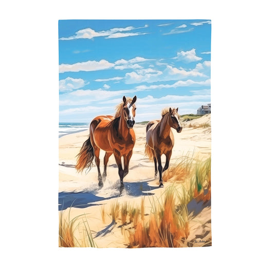 Horses on The Beach Suede House Flag
