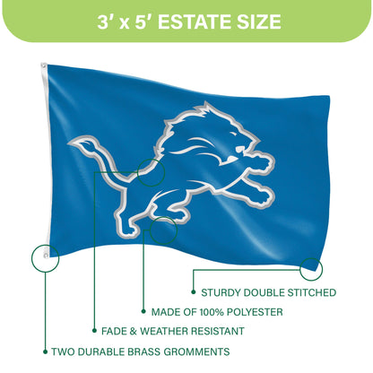 Detroit Lions Single Sided Flag w/ 2 Grommets, 3'x5'