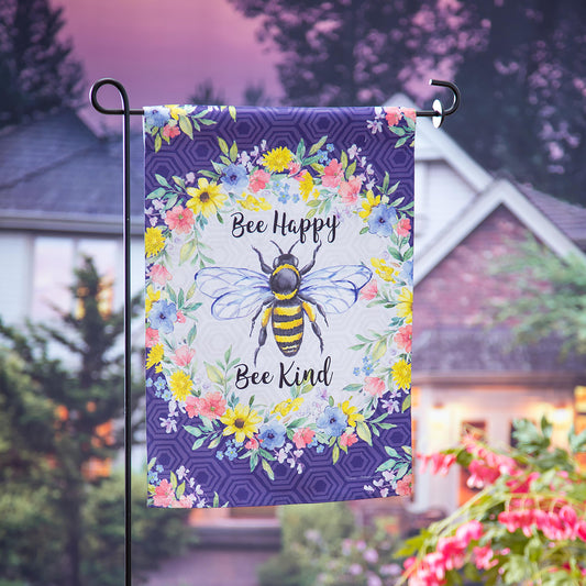 Bee Happy Bee Kind Garden Suede Flag