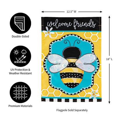 Buzzing Bee Welcome Garden Applique Flag