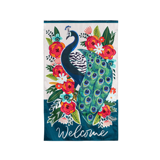 Floral Peacock House Linen Flag
