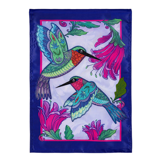 Colorful Hummingbird Applique Garden Flag