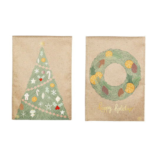 Holiday Wreath Reversible Burlap Garden Flag
