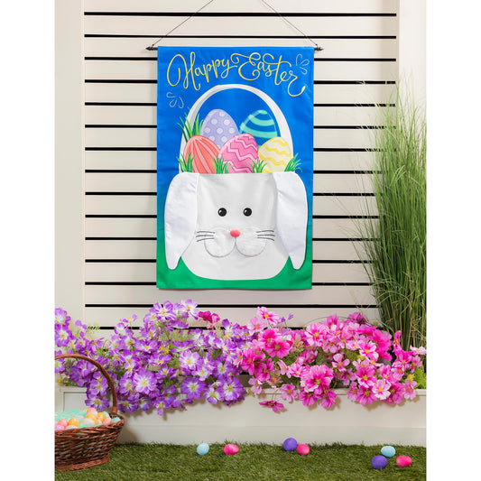 Easter Bunny Basket House Burlap Flag
