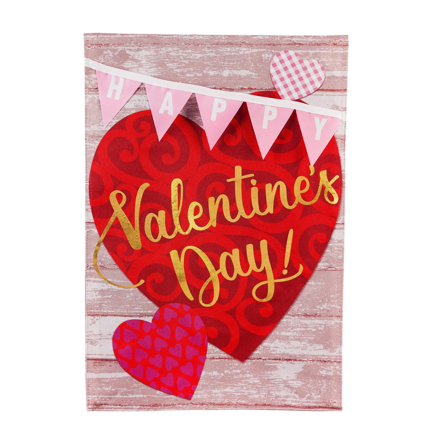 Valentine's Day Shiplap Hearts Garden Linen Flag