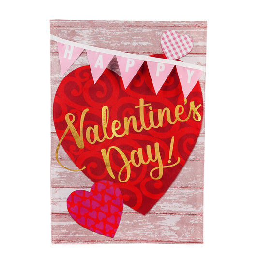 Valentine's Day Shiplap Hearts Garden Linen Flag