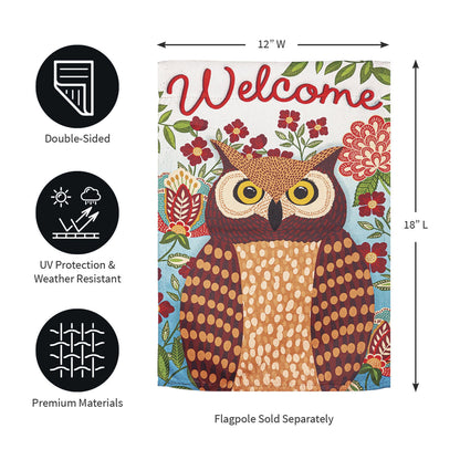 Fall Owl Welcome Garden Suede Flag