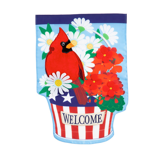 Patriotic Cardinal and Flowers House Applique Flag