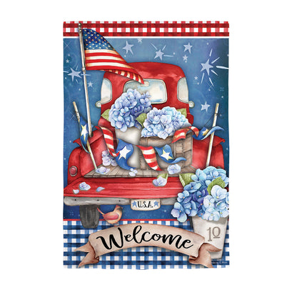 Patriotic Truck Garden Suede Flag