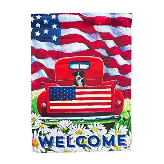 Garden Sub Suede Patriotic Pup Truck Flag