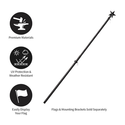 Star Metal Extendable House Flag Pole, Black