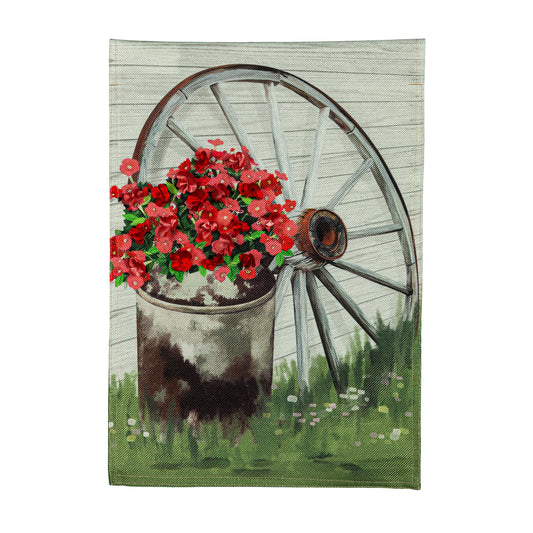 Floral Milk Can Garden Burlap Flag