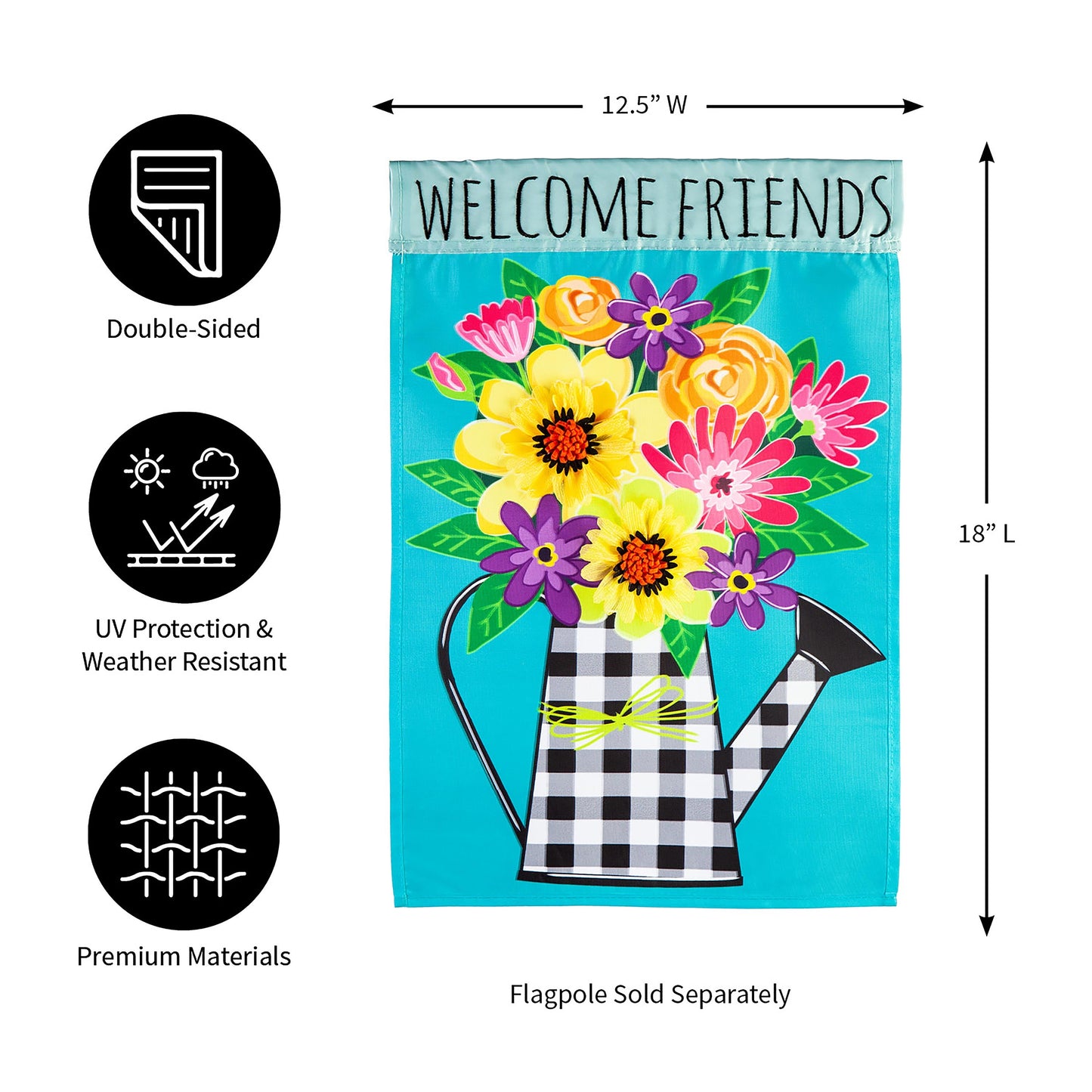 Buffalo Check Watering Can Garden Applique Flag