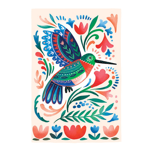 Patterned Hummingbird Applique House Flag