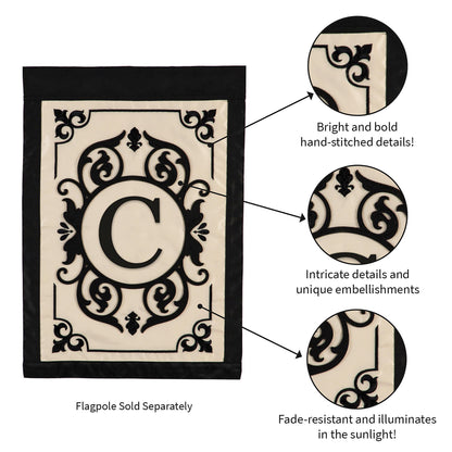 Cambridge Monogram Garden Applique Flag, Letter C