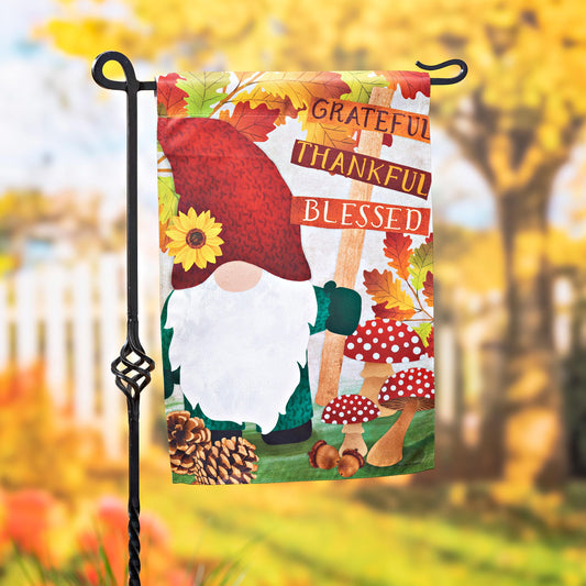 Grateful Fall Gnome Garden Suede Flag