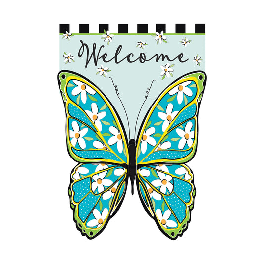 Floral Butterfly Welcome Applique Garden Flag