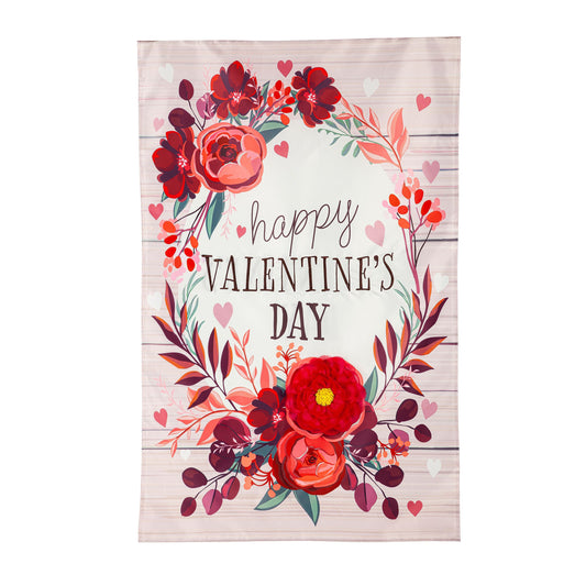Floral Happy Valentine's Day Applique House Flag