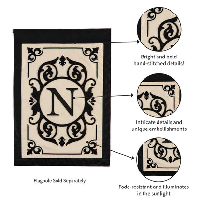Cambridge Monogram Garden Applique Flag, Letter N