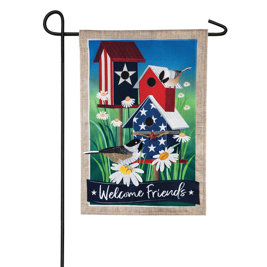 Patriotic Birdhouses Garden Linen Flag