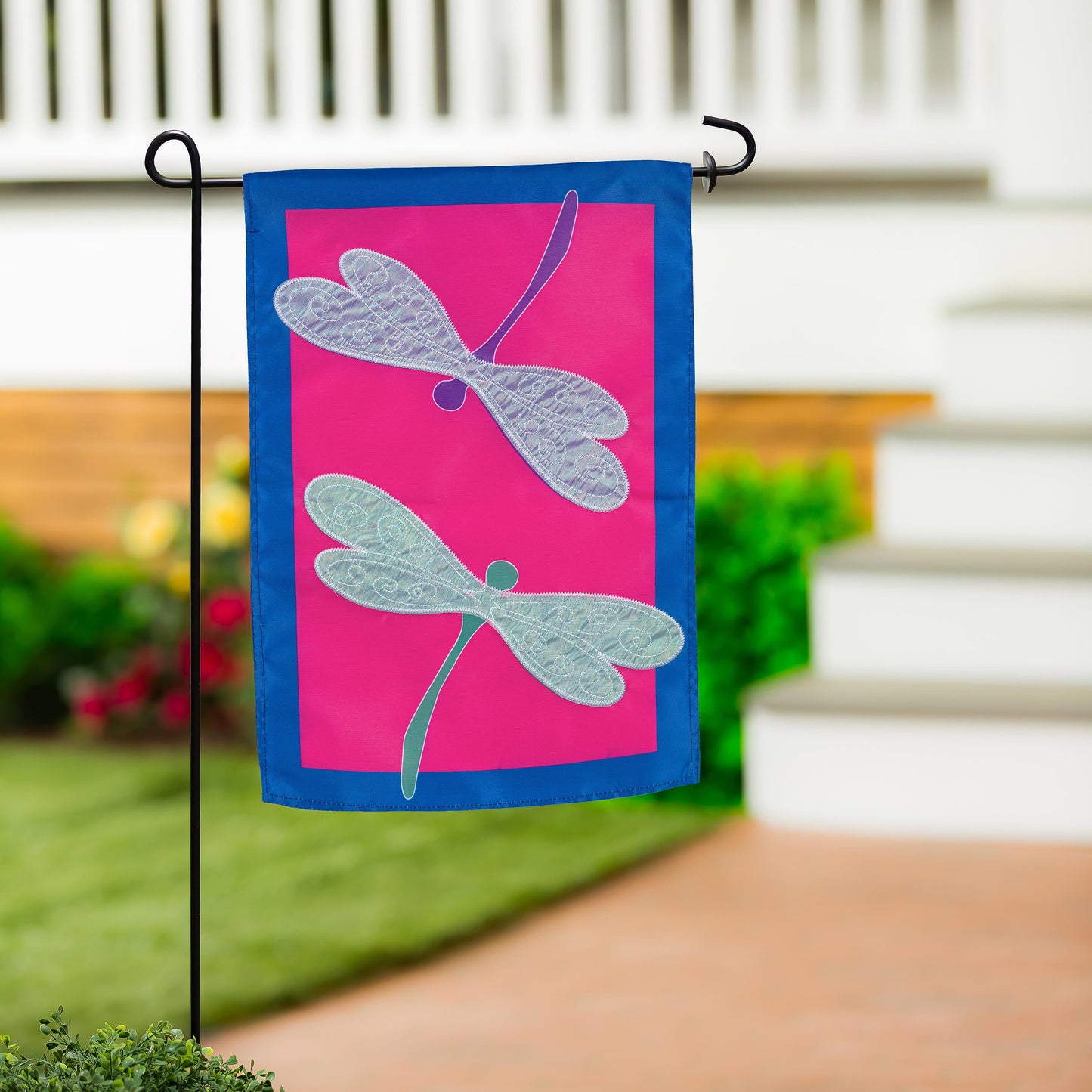 Navy Dragonfly Basic Applique Garden Flag