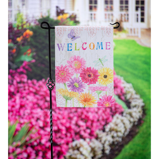 Gerbera Daisy Welcome Garden Suede Flag
