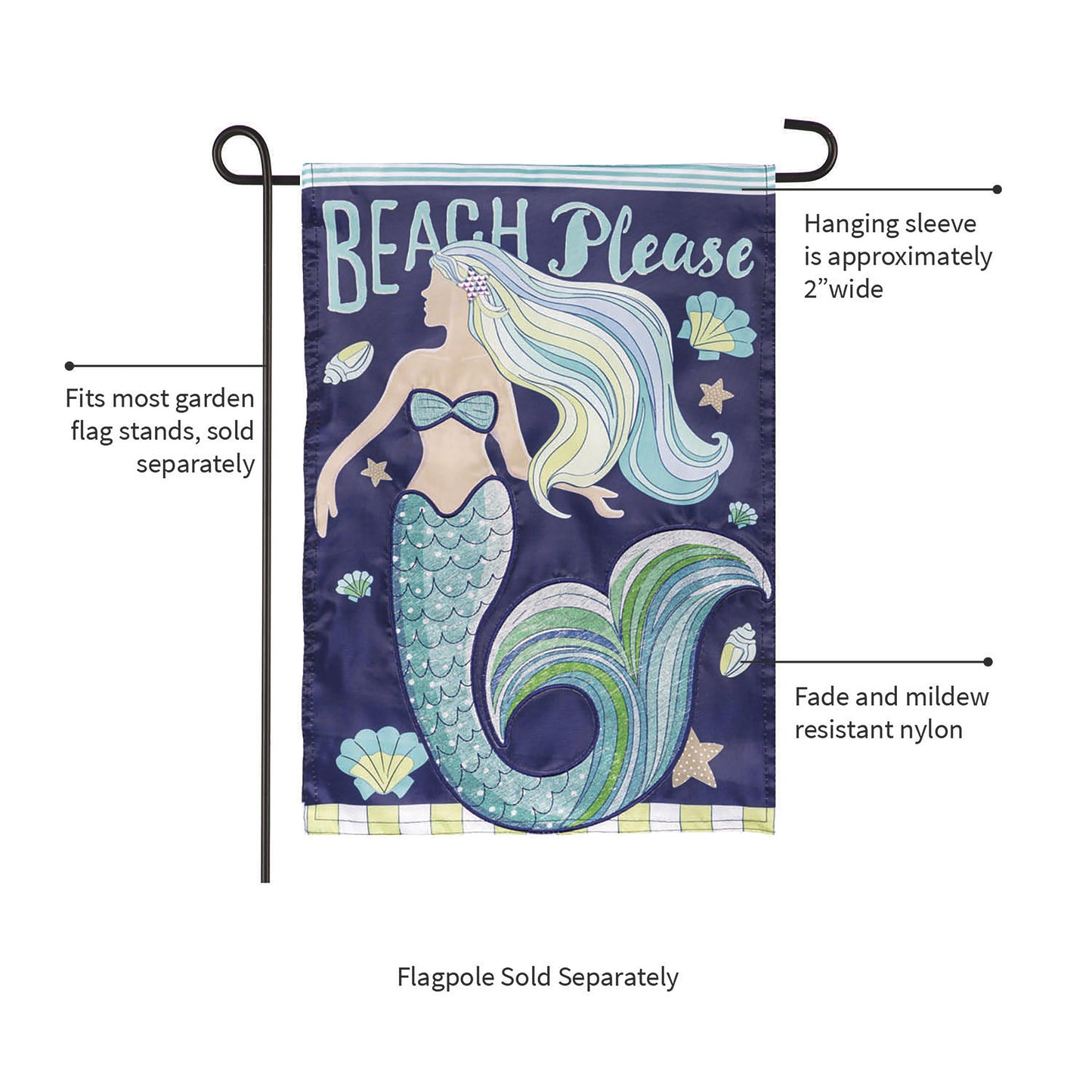 Mermaid Beach Applique Garden Flag