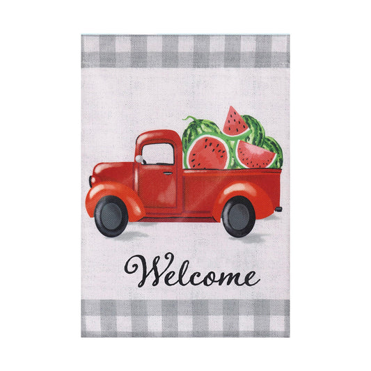 Watermelon Truck House Burlap Flag
