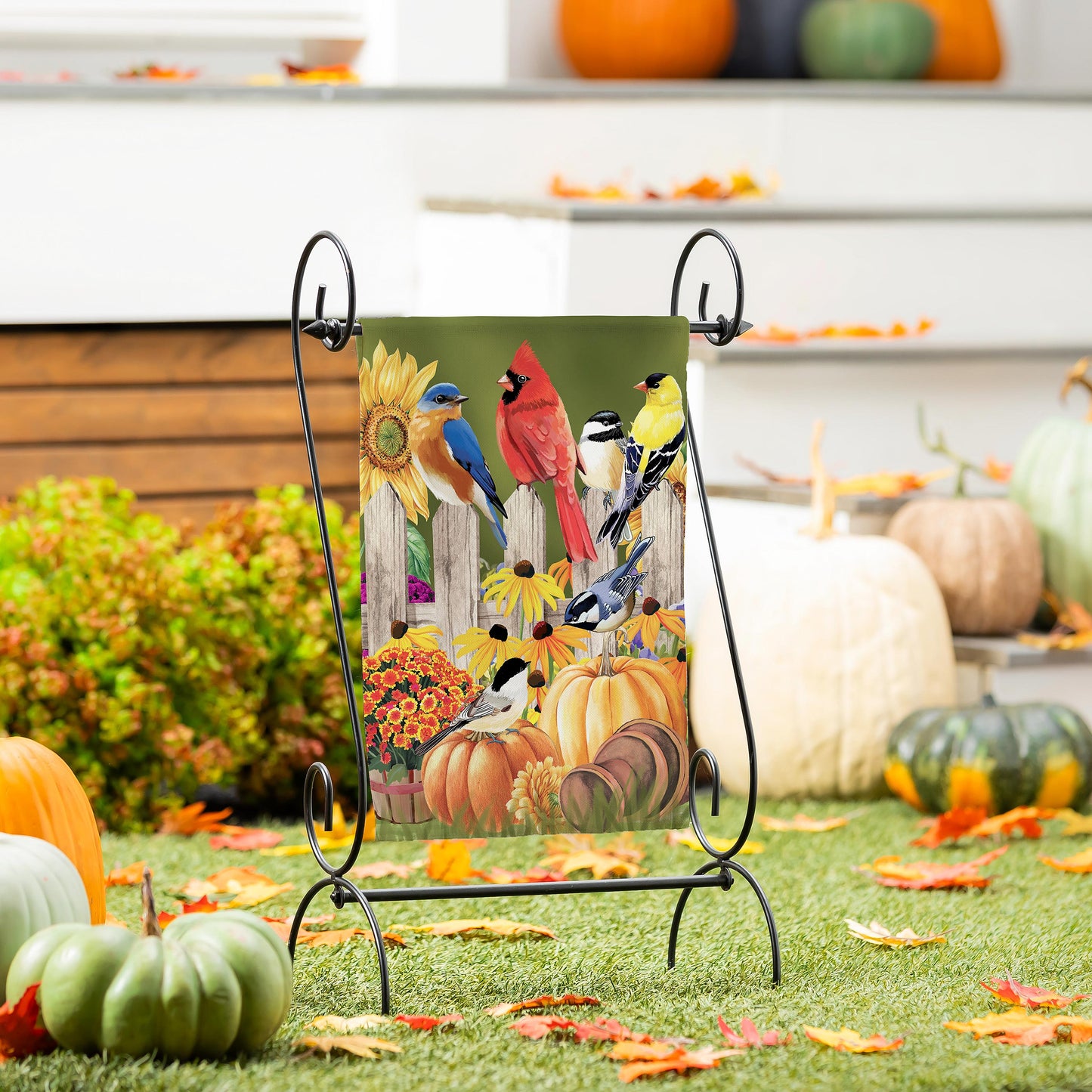 Flock Of Pumpkins Suede Garden Flag